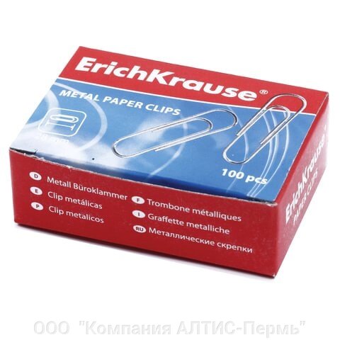 Скрепки ERICH KRAUSE, 28 мм, оцинкованные, 100 штук, в картонной коробке, 7855 от компании ООО  "Компания АЛТИС-Пермь" - фото 1