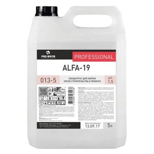 Средство для уборки после строительства 5 л, PRO-BRITE ALFA-19, кислотное, концентрат