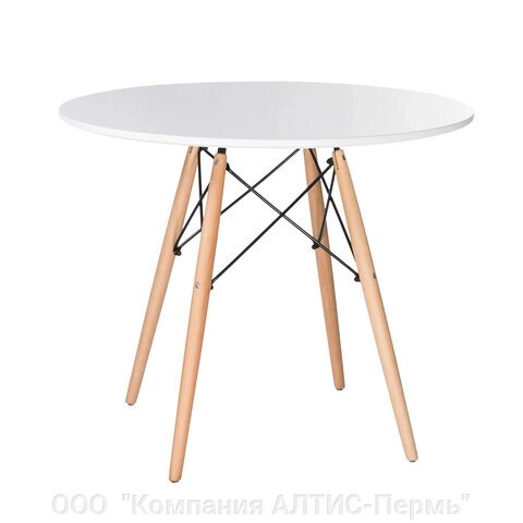 Стол обеденный BRABIX Eames T-01, круглый, диаметр 80 см, опоры дерево, белый, 532633 от компании ООО  "Компания АЛТИС-Пермь" - фото 1