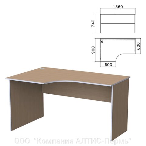 Стол письменный эргономичный Бюджет, 1360х900х740 мм, левый, орех онтарио от компании ООО  "Компания АЛТИС-Пермь" - фото 1