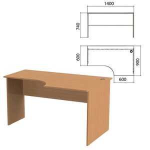 Стол письменный эргономичный Эко, 1400х900х740 мм, правый, бук бавария