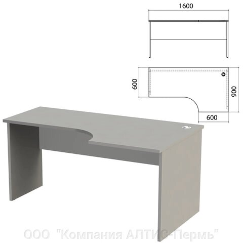 Стол письменный эргономичный Этюд, 1600х900х750 мм, правый, серый (КОМПЛЕКТ) от компании ООО  "Компания АЛТИС-Пермь" - фото 1