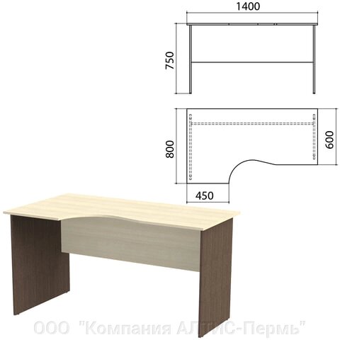 Стол письменный эргономичный Канц, 1400х800х750 мм, левый, цвет дуб молочный/венге (КОМПЛЕКТ) от компании ООО  "Компания АЛТИС-Пермь" - фото 1