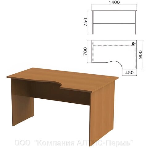 Стол письменный эргономичный Монолит, 1400х900х750 мм, правый, цвет орех гварнери, СМ4.3 от компании ООО  "Компания АЛТИС-Пермь" - фото 1