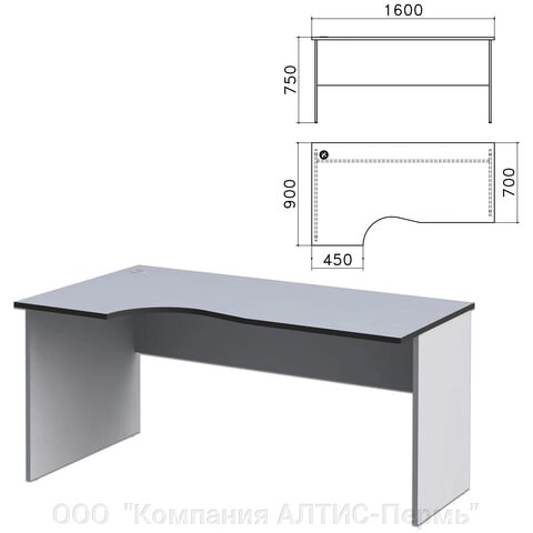 Стол письменный эргономичный Монолит, 1600х900х750 мм, левый, цвет серый, СМ7.11 от компании ООО  "Компания АЛТИС-Пермь" - фото 1