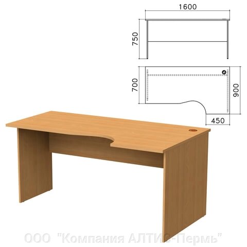 Стол письменный эргономичный Монолит, 1600х900х750 мм, правый, цвет бук бавария, СМ6.1 от компании ООО  "Компания АЛТИС-Пермь" - фото 1