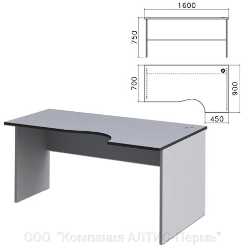 Стол письменный эргономичный Монолит, 1600х900х750 мм, правый, цвет серый, СМ6.11 от компании ООО  "Компания АЛТИС-Пермь" - фото 1