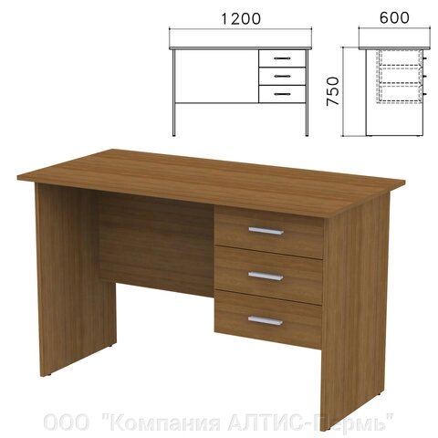 Стол письменный Канц, 1200х600х750 мм, тумба 3 ящика, цвет орех пирамидальный, СК27.9 от компании ООО  "Компания АЛТИС-Пермь" - фото 1