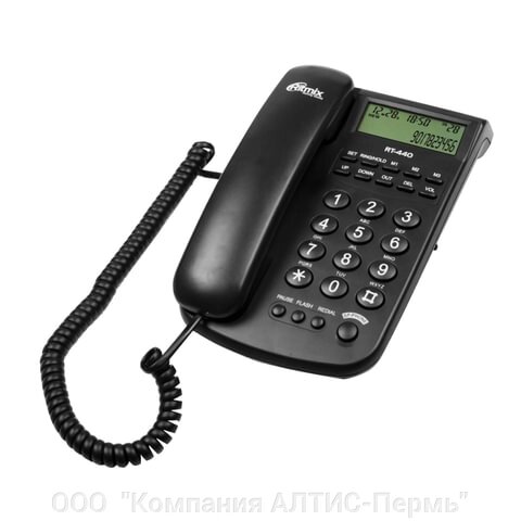 Телефон RITMIX RT-440 black, АОН, спикерфон, быстрый набор 3 номеров, автодозвон, дата, время, черный от компании ООО  "Компания АЛТИС-Пермь" - фото 1