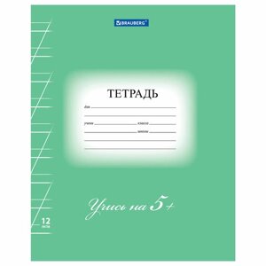 Тетрадь 12 л. BRAUBERG ЭКО 5-КА, косая линия, обложка плотная мелованная бумага, ЗЕЛЕНАЯ, 104762