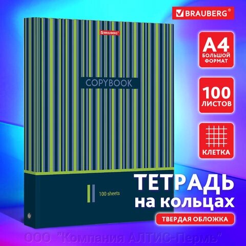 Тетрадь на кольцах БОЛЬШАЯ А4 (225х300 мм), 100 листов, твердый картон, клетка, BRAUBERG, Полосы, 403273 от компании ООО  "Компания АЛТИС-Пермь" - фото 1