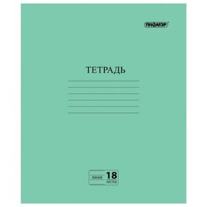 Тетрадь зелёная обложка 18 л., линия с полями, офсет №2 эконом, пифагор, 104987