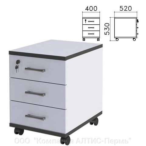 Тумба подкатная Монолит, 400х520х530 мм, 3 ящика, замок, цвет серый, ТМ25.11 от компании ООО  "Компания АЛТИС-Пермь" - фото 1