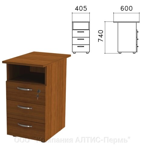 Тумба приставная Эко, 405х600х740 мм, 3 ящика, полка, замок, орех от компании ООО  "Компания АЛТИС-Пермь" - фото 1