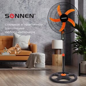 Вентилятор напольный, 3 режима, SONNEN TF-50W-45-А304, d=45 см, 50 Вт, черный, 454789