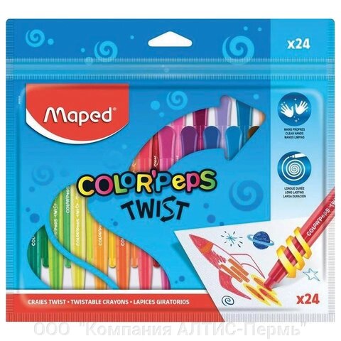 Восковые мелки MAPED Color'peps Twist, 24 цвета, выкручивающиеся в пластиковом корпусе, 860624 от компании ООО  "Компания АЛТИС-Пермь" - фото 1