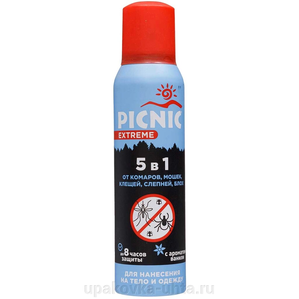 Аэрозоль Пикник 5-в-1, аромат ванили, 150мл, до 8час. (комары, мошки, слепни, клещи, блохи) /12шт в кор от компании "ПолиПак" ПАКЕТЫ - фото 1