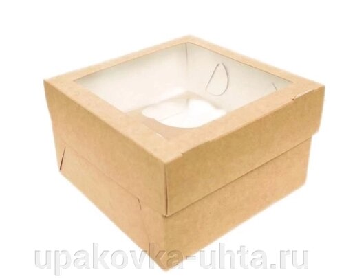 Коробка для Маффина на  4шт Крафт 160*160*100мм, с окном /150шт/25шт в уп от компании "ПолиПак" ПАКЕТЫ - фото 1