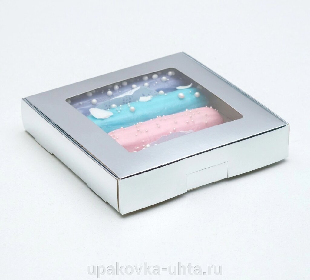 Коробка для Печенья 160*160*30мм, Серебро с окном /5шт от компании "ПолиПак" ПАКЕТЫ - фото 1