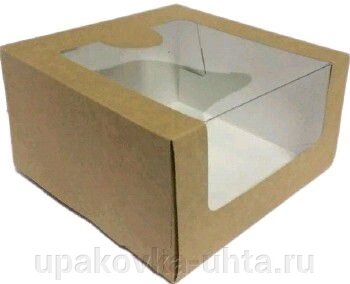 Коробка для Торта  180*180*100мм, Крафт с окном-витрина /120шт в кор от компании "ПолиПак" ПАКЕТЫ - фото 1