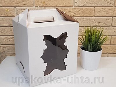Коробка для Торта  180*180*220мм, Белая с окном, с ручками от компании "ПолиПак" ПАКЕТЫ - фото 1