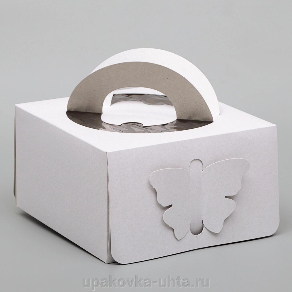 Коробка для Торта 210*210*120мм, Белая с ручками, 1кг /5шт в уп от компании "ПолиПак" ПАКЕТЫ - фото 1