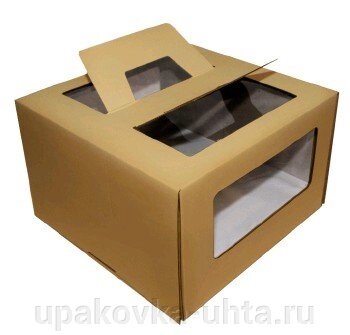 Коробка для Торта 300*300*190мм, с ручками и с окошками,1-3кг /25шт в уп от компании "ПолиПак" ПАКЕТЫ - фото 1