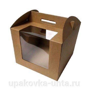 Коробка для Торта  300*300*250мм, Крафт 1-3кг, с окном и ручками /25шт в уп от компании "ПолиПак" ПАКЕТЫ - фото 1