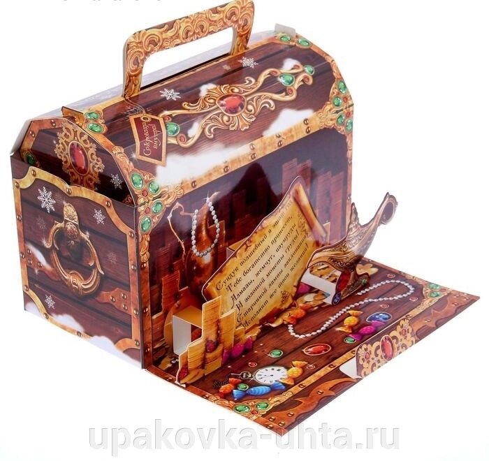 Коробка подарочная  800гр "Сундук сокровищ" с  объёмной открыткой /200шт в кор от компании "ПолиПак" ПАКЕТЫ - фото 1