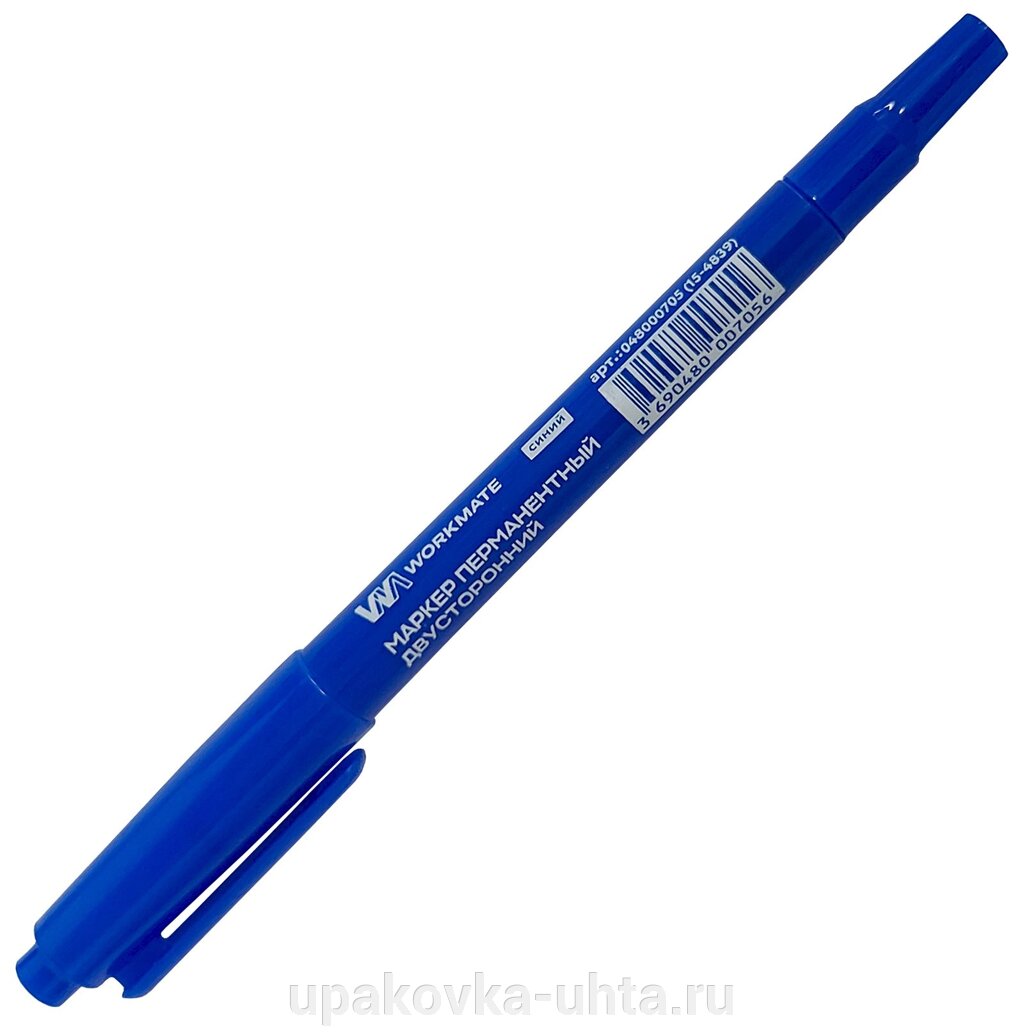 Маркер Двухсторонний "Workmate", синий линия 0,5мм-1мм /12шт в кор от компании "ПолиПак" ПАКЕТЫ - фото 1