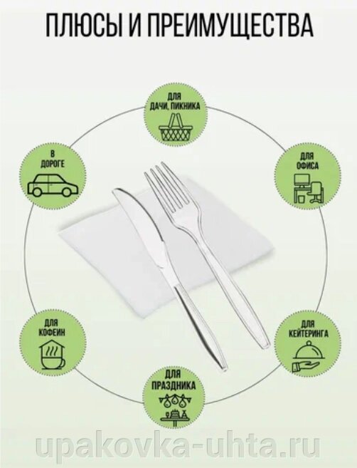 Набор одноразовых Столовых приборов (Вилка прозр.+Нож прозр.+Салфетка) от компании "ПолиПак" ПАКЕТЫ - фото 1