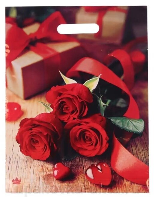 Пакет с прорубной ручкой 31*40см, 60мкм, "Три красные розы" /500шт/50шт в уп от компании "ПолиПак" ПАКЕТЫ - фото 1