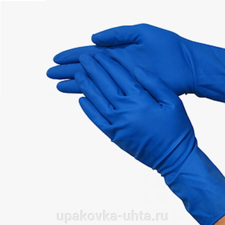 Перчатки латексные прочные синие "High Risk", "L" /10уп в кор/50шт в уп от компании "ПолиПак" ПАКЕТЫ - фото 1
