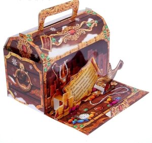 Коробка подарочная 800гр "Сундук сокровищ" с объёмной открыткой /200шт в кор