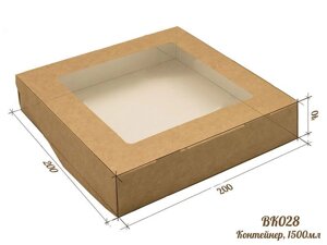 Коробка Крафт с окном 1500мл, 200*200*40мм /350шт в кор