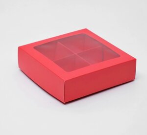 Коробка для Конфет на 4шт, Цвета Микс, 125*125*35мм, с окном