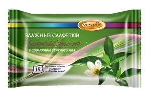 Салфетки влажные "Зеленый чай" (15шт) /100уп в кор
