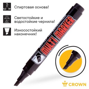 Маркер перманентный скошенный, "Crown" MULTI MARKER, линия 1-5мм, черный (спиртовой) /12шт в уп