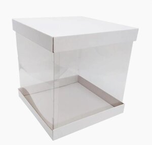 Коробка для Торта 300*300*320мм, Прозрачная с 2-мя Крышками из белого картона