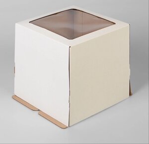 Коробка для Торта 230*230*220мм, Белая с окном /5шт