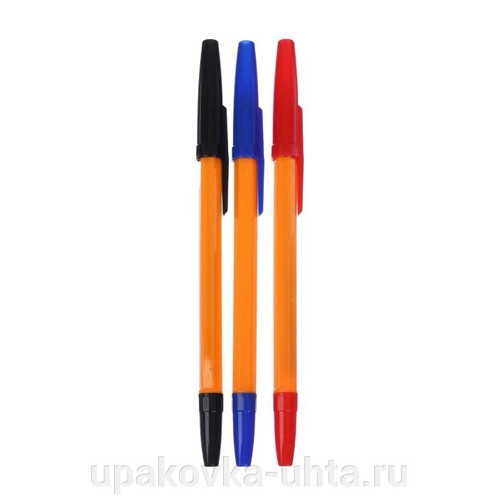 Ручка шариковая Набор 3 цвета (синий, красный, черный), оранжевый корпус от компании "ПолиПак" ПАКЕТЫ - фото 1