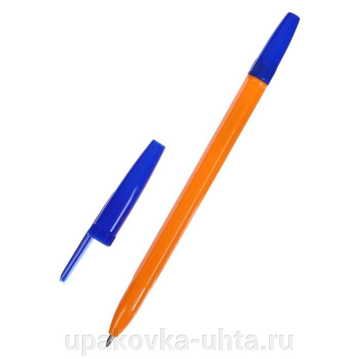 Ручка шариковая Оранжевый корпус, синий стержень 0,7мм /100шт от компании "ПолиПак" ПАКЕТЫ - фото 1