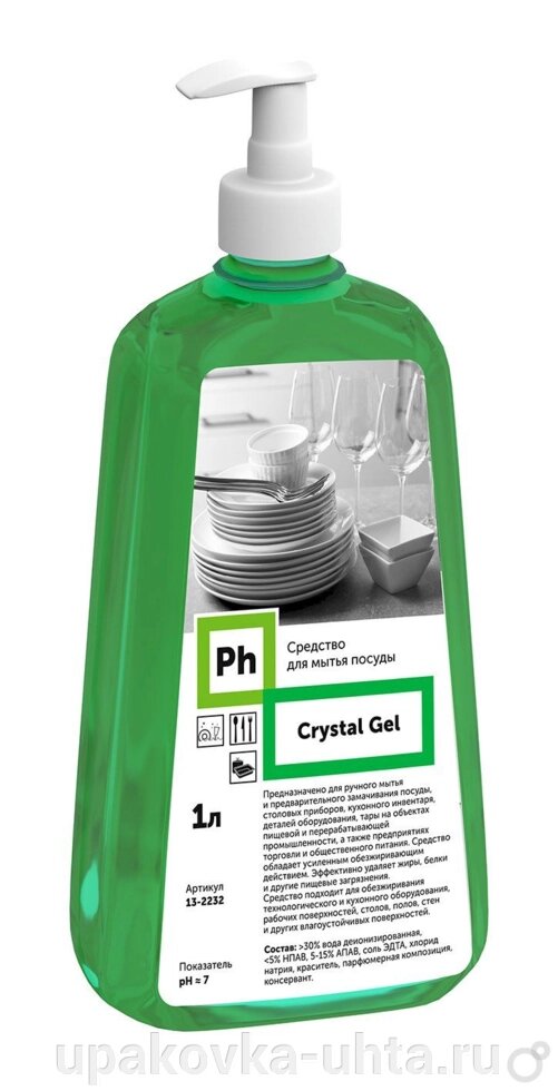 Средство д/мытья посуды "PH Crystal Gel", с дозатором, 1л /14шт от компании "ПолиПак" ПАКЕТЫ - фото 1