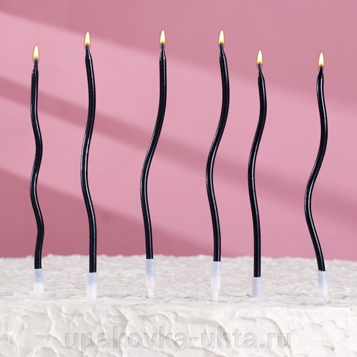 Свечи для торта "Серпантин", 16см, черные (6шт) от компании "ПолиПак" ПАКЕТЫ - фото 1