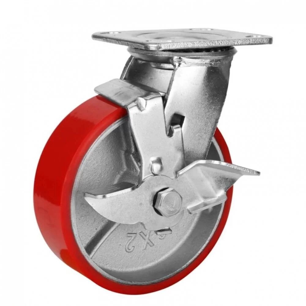 Большегрузное полиуретановое поворотное колесо с тормозом SCPB 55 от компании Опткомснаб - фото 1