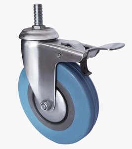 Колесо аппаратное поворотное с болтом с тормозом SCtgb93 (синяя резина)
