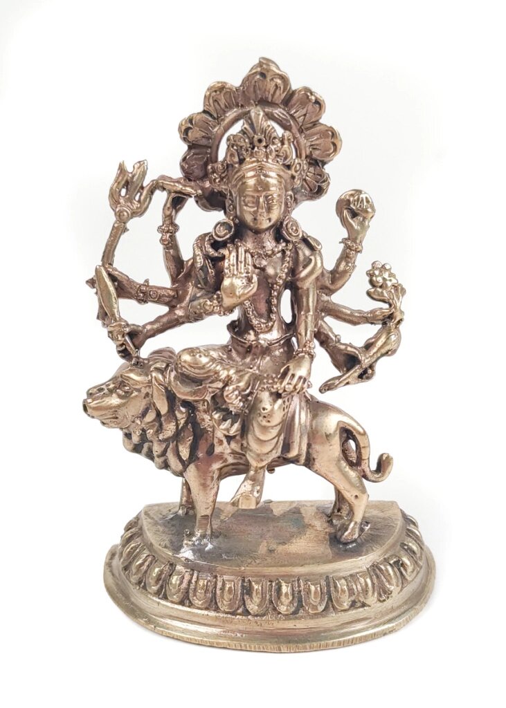 Бронзовая статуя богиня Дурга на льве 10 см от компании Интернет-магазин "Арьяварта" - фото 1
