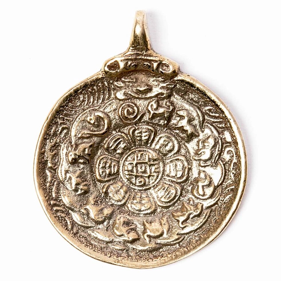 Буддийский мелонг из латуни с изображением тибетского календаря диаметр 4 см ##от компании## Интернет-магазин "Арьяварта" - ##фото## 1