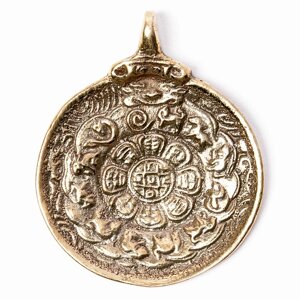 Буддийский мелонг из латуни с изображением тибетского календаря и ОМ диаметр 2,7 см