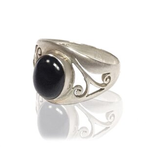 Тибетское кольцо c черным агатом